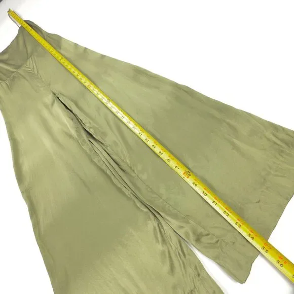 REFORMATION Sage Silk Jumpsuit Smocked Wide Leg Artichoke Green Clean Girl